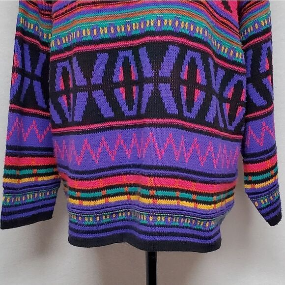 Vintage 1980s Jordache Neon Retro Bodacious Crewneck Boxy Colorblock Sweater 22W - Picture 5 of 12